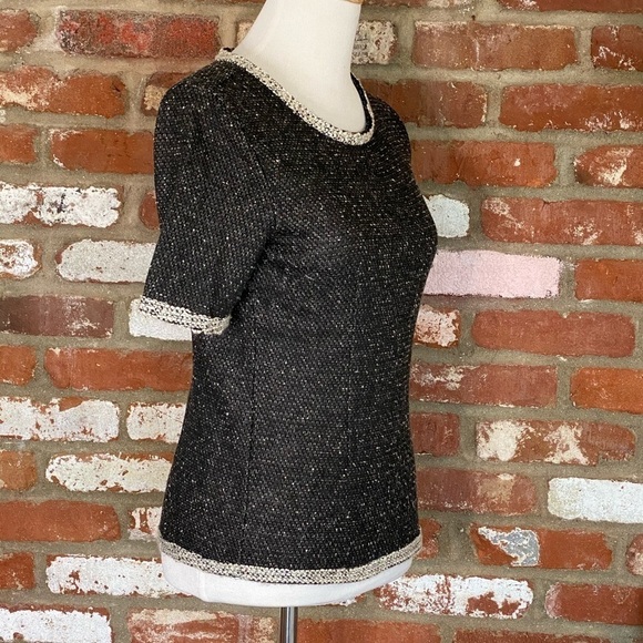 Cabi Coco Shell Top Short Sleeve Tweed Gray Pullover size small - Picture 4 of 8